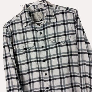 American Eagle Super Soft Plaid Flannel Shirt Mens M White Gray Grunge Casual